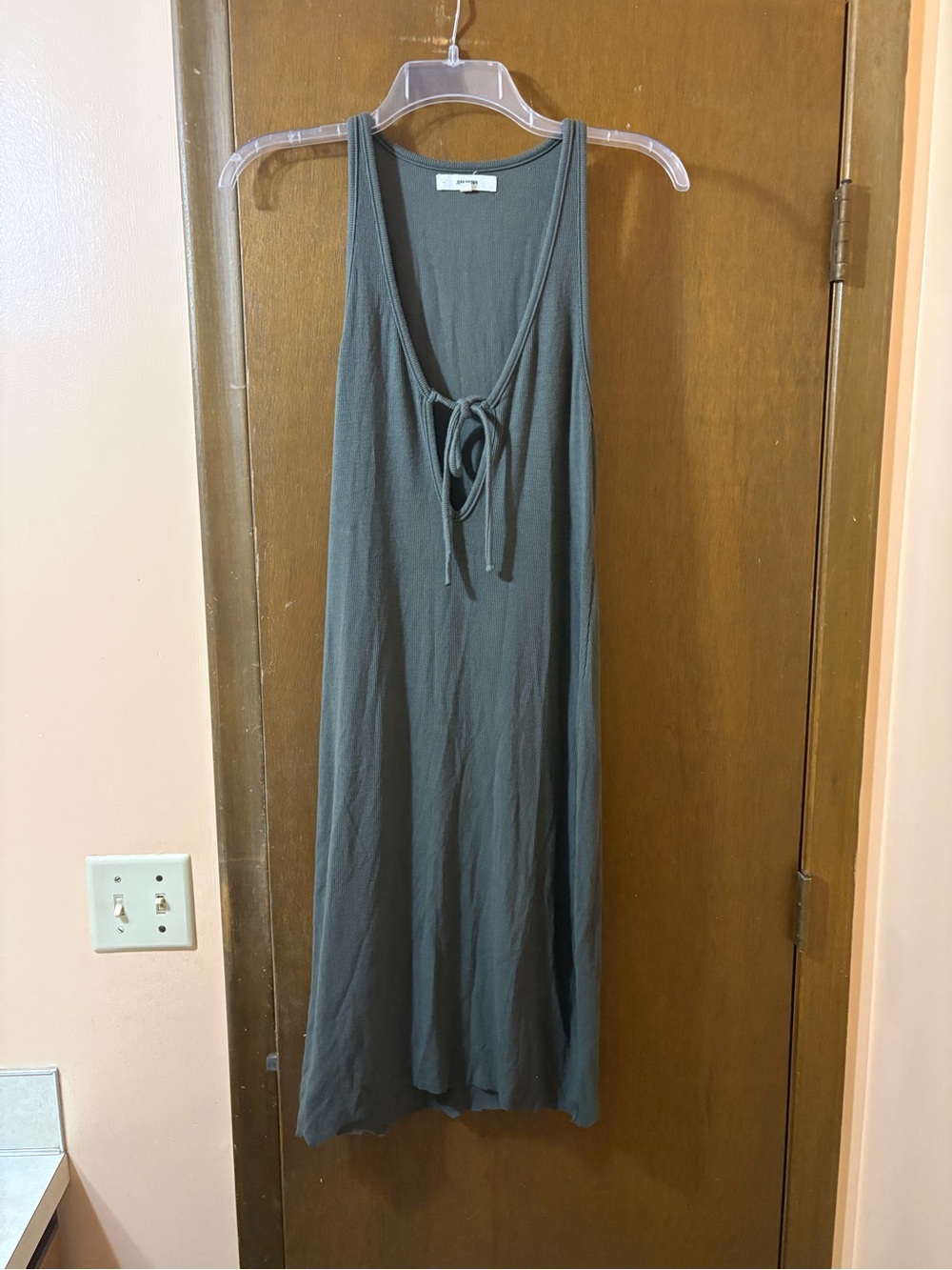 Joah Brown Plunge Tie Midi Dress in Mineral Flex Rib